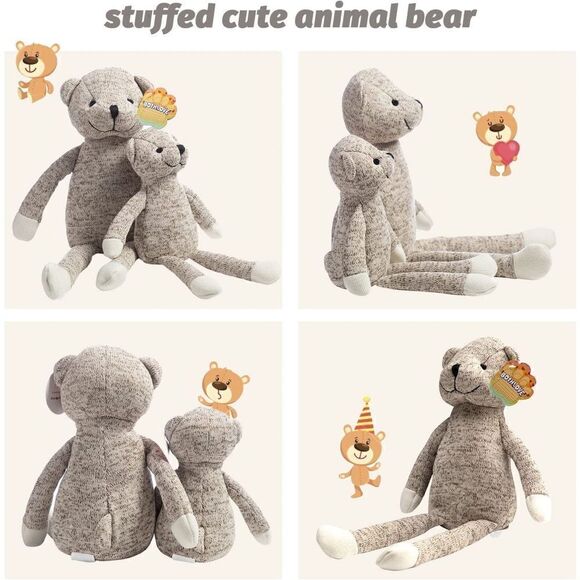 15” And 12” Stuffed Animal Bears for Babies, Kids, Grey Bear 2pcs - Picture 3 of 6